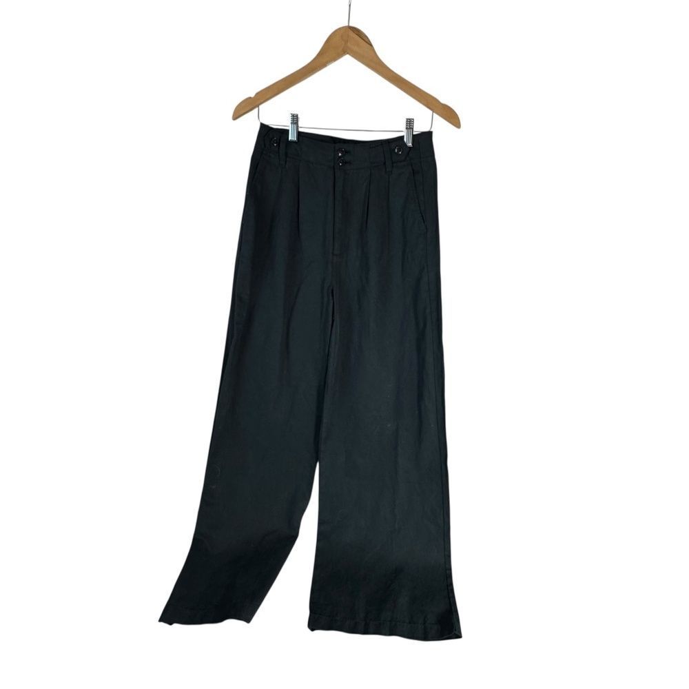 Madewell Black Cotton/Linen Blend Pleated High Rise Wide Leg Trousers Sz 2